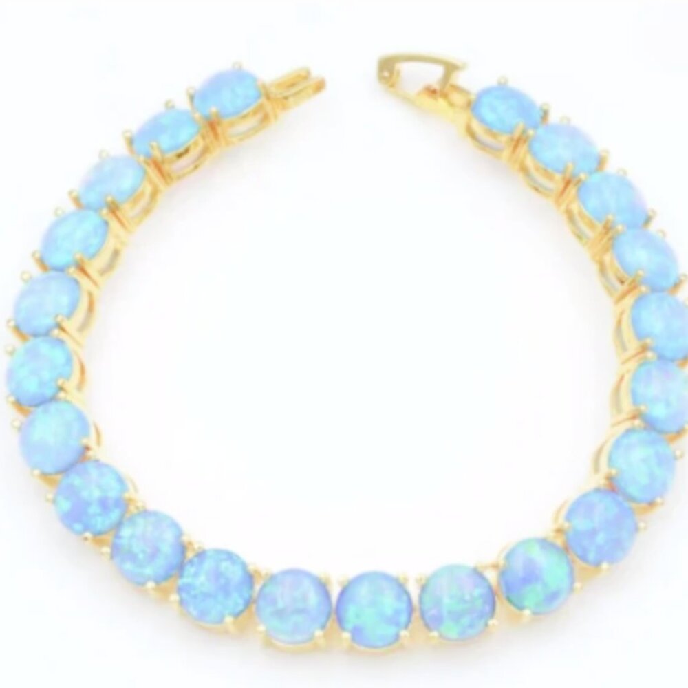 Gold Bracelet with Blue Opal Stones - Women Jewelry Bracelet